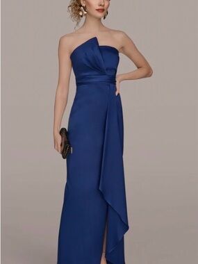 Donna Karan MIKADO STRAPLESS RUFFLE GOWN Size 8 Current Retail $299 NWT * Flaw